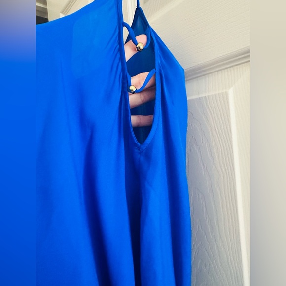 Karina Grimaldi Neimans Electric Blue Open Shoulder Silk Kimono Sleeve Blouse XS - Picture 3 of 5